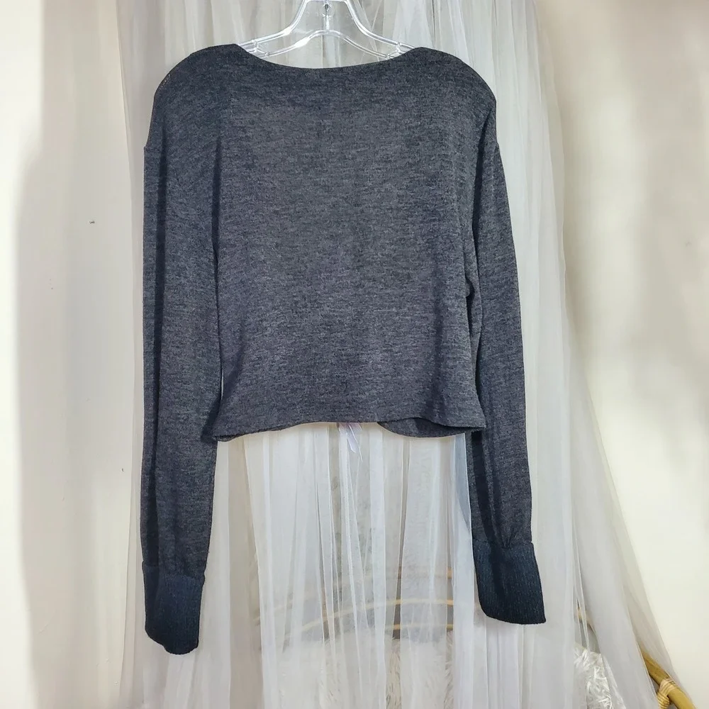 Anthropologie Surplice Wrap Balletcore Sweater Charcoal Parisian Crop Top Small